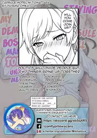 [Yuyama Chika] Capsule Hotel ni Tomattara Oni Joushi ga Ore no Shita de Torogao ni Natta 1-3 | Staying at a capsule hotel my demon boss makes a torogao under me Ch. 1-3 [English] [Comfy Pillow Scans]